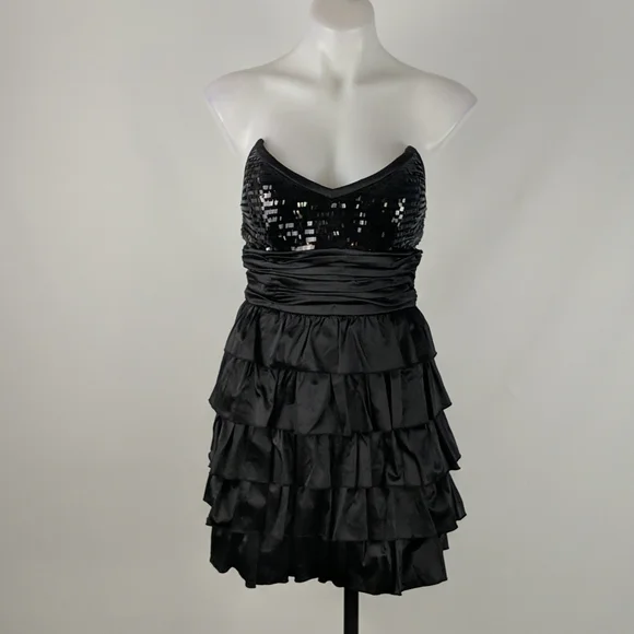 Elle Zeitoune Dress Size 10 Black Sequins Strapless Zip-up Back Layered BNWT - Picture 2 of 9